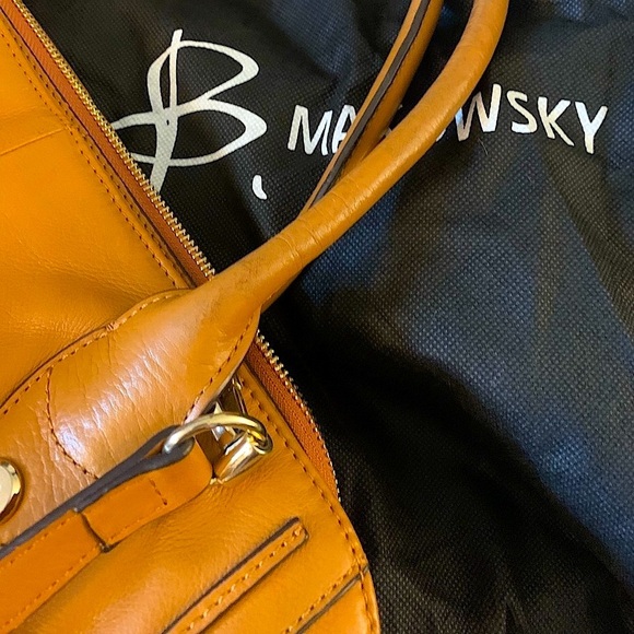 B. MAKOWSKI Tan Leather Handbag w/Leopard Print Lining, WUC - Picture 11 of 16